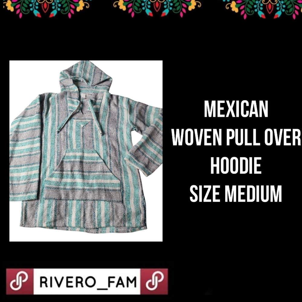 MEXICAN WOVEN PULL OVER HOODIE | SIZE MEDIUM